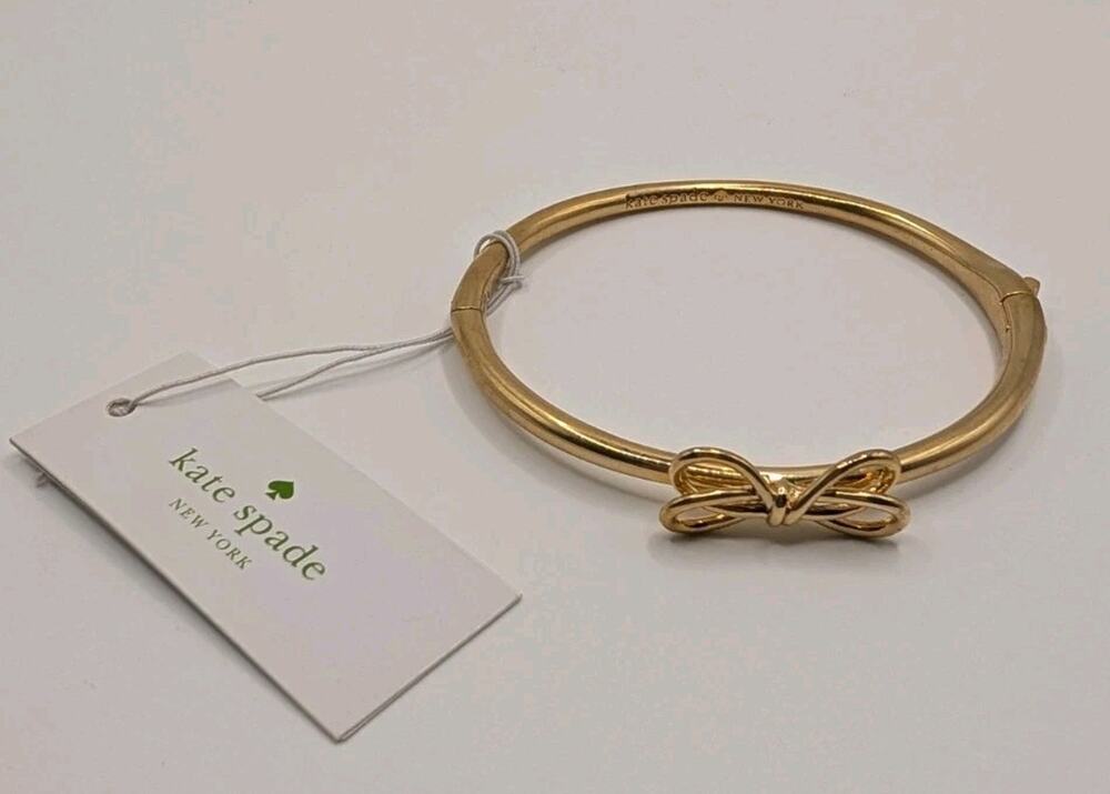 NWT! Authentic KATE SPADE NEW YORK Gold Bow Meets Girl Pave Bangle Bracelet